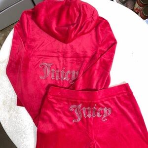 Juicy Couture y2k coco red velour rhinestone bling tracksuit size small